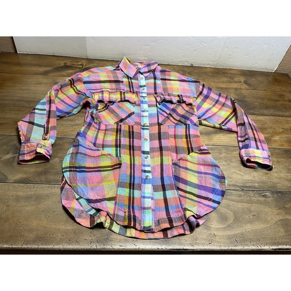 Anthropologie Pilcro Multicolor Plaid Button Down Tunic Top Size XXS